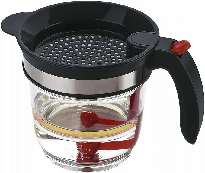 Fat Separator for cooking, 4 Cups Plastic Fat Strainers with Bottom Release, Gravy Grease Separator, Soup Oil Separator Measuring Cup