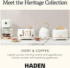 Haden Heritage 1.7 Liter Stainless Steel Electric Kettle, Hot Water Kettle with 360-Degree Base and Auto Shutoff, Ivory & Copper