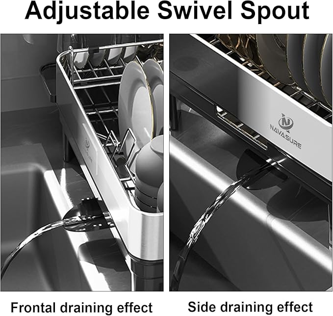 Dish Drying Rack | Stainless Steel Dish Rack for Kitchen Counter, Space Saving | Dish Drainer with Drainage & Utensil Holder | Escurridor de Platos para Fregadero (Black)