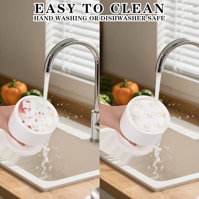 Cherry Pitter, 7-Hole Long Plunger Push Button Cherry Core Remover Tool with Splatter Protector, Quickly Pitting Cherries for Making Jam, Pies (White)