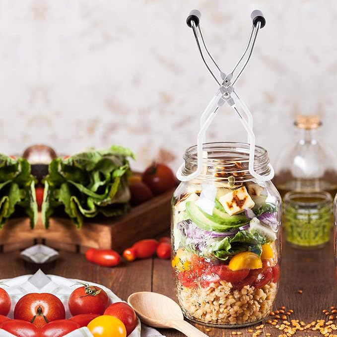 Eeoyu Canning Jar Lifter Tongs Stainless Steel Jar Lifter with Grip Handle for Home Kitchen (White)