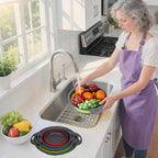 Collapsible Colander 3-Pack Set Space-Saving Foldable Kitchen Strainer with Non-Slip Base Durable Thickened PP+TPE Collapsible Strainers for Pasta, Vegetables, Fruits (Gray-Blue-Red-Green)