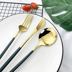 JASHII Flatware Serving Set 24 Piece, Stainless Steel Silverware Set, Green Gold Cutlery Set, Modern Elegant Tableware Set for Party, Christmas, Dinner (Green Gold)