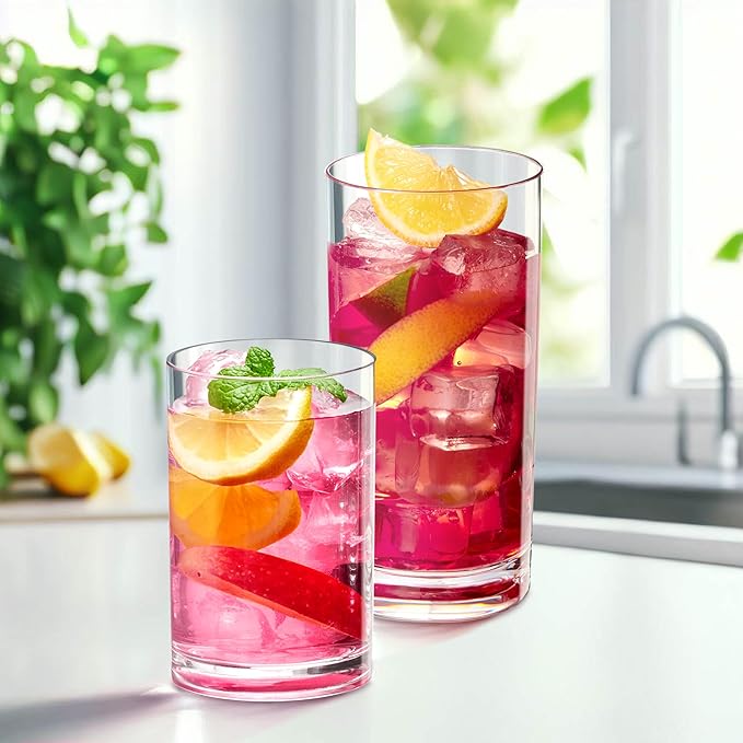 Amazing Abby - Probity - 10-Ounce and 16-Ounce Plastic Tumblers (Set of 8), Plastic Drinking Glasses, Reusable Plastic Cups, BPA-Free, Shatter-Proof, Dishwasher-Safe (Made of Plastic, NOT Glass)