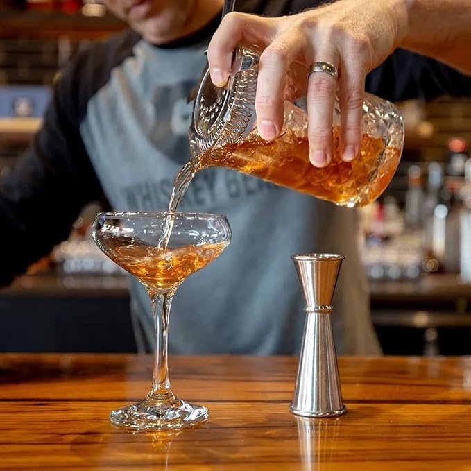 5PCS Crystal Cocktail Mixing Glass Set 18.6oz Bartender kit Cocktail Mixing Set Glass with Spoon, 1/2oz Jigger, Strainer and Muddler for Home Bar Party