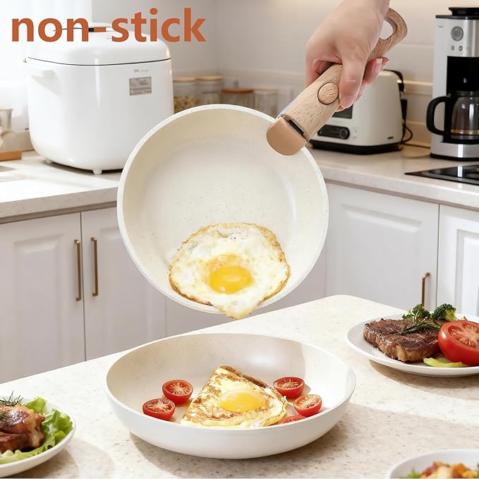 15PCS Ceramic Cookware Sets Detachable Handle Pots and Pans Set Non Stick (White)