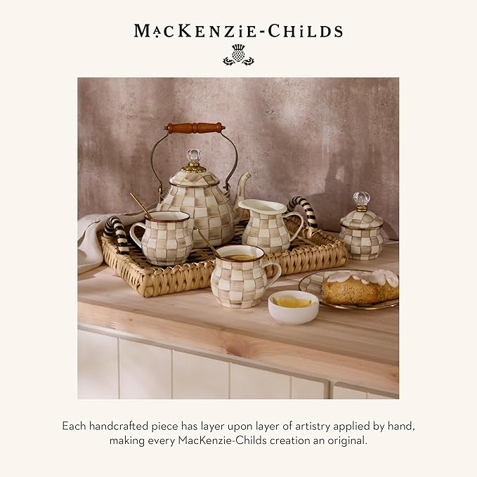 MACKENZIE-CHILDS Enamel Ice Cream Bowl, Serving Bowls for Entertaining, 2-Cup Capacity, Brown-and-White Mocha Check