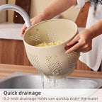 Metal Colander with Wood Handle and Stable Base, Powder Coated Steel Kitchen Strainer Basket for Draining Pasta, Vegetable and fruit(7quart,Sandyellow)