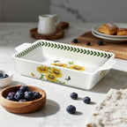 ACMLIFE Ceramic Casserole Dish for Oven, Floral Baking Dishes for Oven Lasagna Pan, Large Baking Dish with Handles, Durable and Oven Safe Pan, for Roasting and Baking, Gift Packaging 2 Pcs Set(13"x8"+10.3"x6.3") (Sunflower)