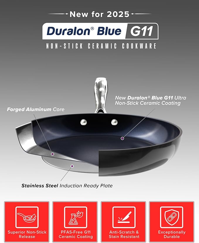 Nuwave Lux 13-Piece Premium Cookware Collection, Next-Generation G11 Duralon Blue Ceramic Nonstick, Ultra Durable, PFAS-Free, Lightweight & Works on All Cooktops