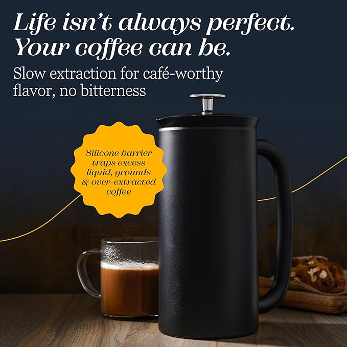 ESPRO P7 French Press Stainless Steel 304 – Patented Double Walled Micro-Filter Insulated French Press Coffee Maker, Grit-Free Brew - Heat Resistant BPA Free Coffee Maker - Matte Black (32oz)