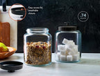 KooK Glass Kitchen Canister Set, Food & Storage Containers for Pantry, Bathroom Apothecary Jars, Tinplate Lids, Counter Organizers, 0.74 Gallon, Black, Set of 2