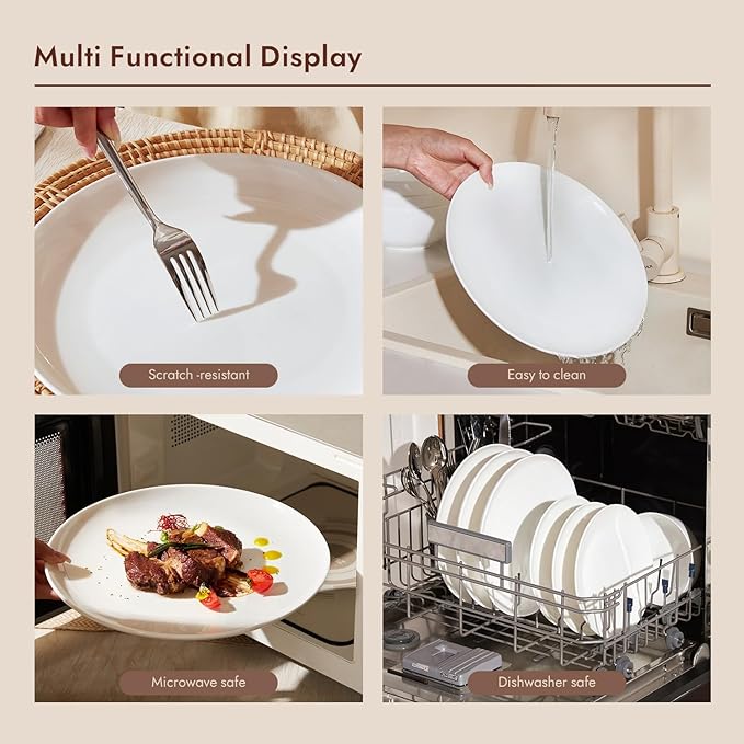 KINGSTONE Bone China Dinnerware Sets, 24-Piece Dinnerware Set for 8, Lightweight Durable, Dishwasher Safe, Tableware for Daily Use with Elegant Design, White