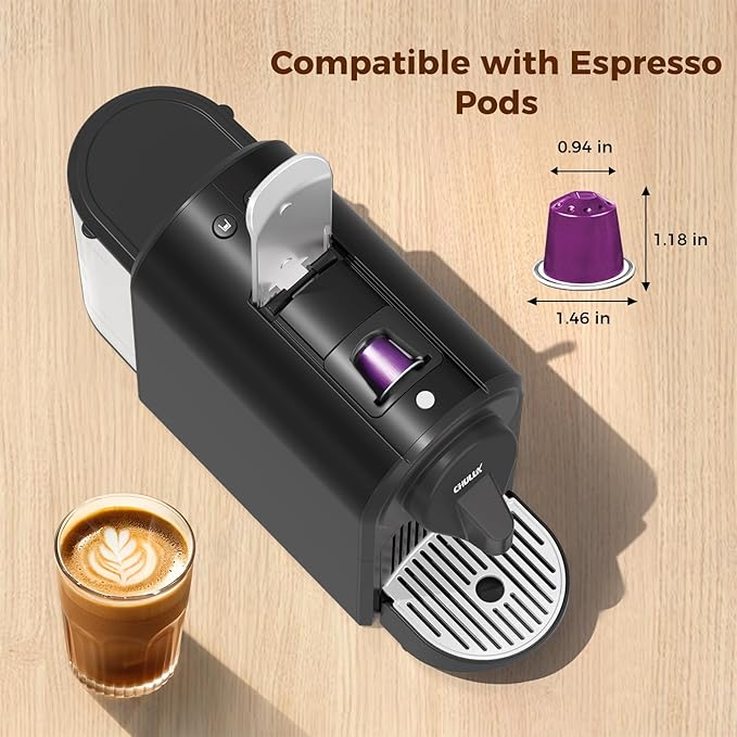 CHULUX Mini Espresso Machine, 20 Bar Single Cup Coffee Maker, Dual Brew Modes for Espresso and Lungo, 1400W Fast Brewing, Mystic Black (Upgrade Model)