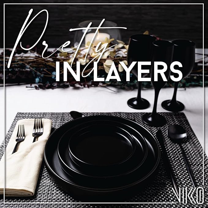 Vikko Dessert Plate, Set of 4 Elegant Dessert Plates with Rim, Black, Porcelain, Stackable 6 Inch Dessert Plates, Dishwasher Safe