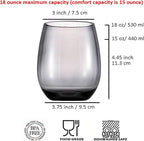 KX-WARE Unbreakable 18-ounce Acrylic Stemless Wine Glasses All Purpose Plastic Tumbler, set of 6 Gray Dishwasher Safe BPA Free Classic Style