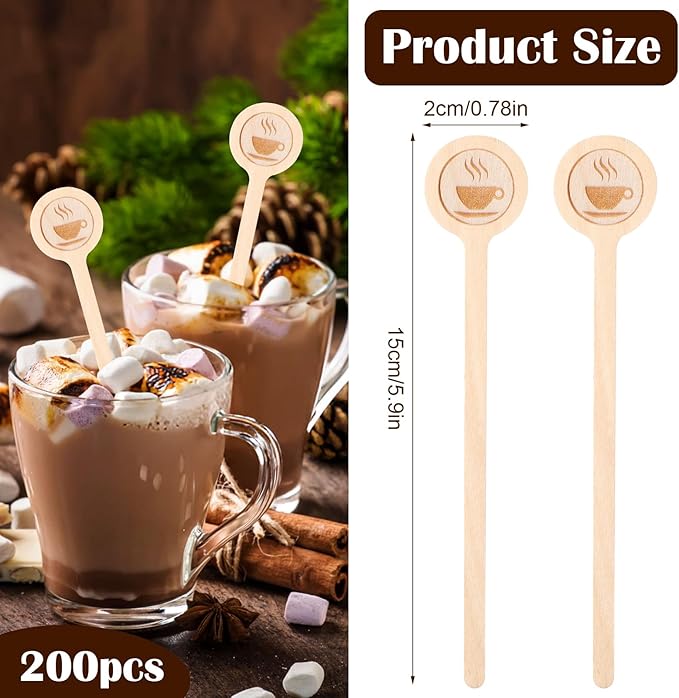 200 Pcs Coffee Stir Stirrers, 5.9 Inch Natural Wooden Coffee Mixer Stick With Round Ends Swizzle Drink Sticks Disposable Stir Sticks for Coffee Cocktails Milk Tea Honey Hot Chocolate