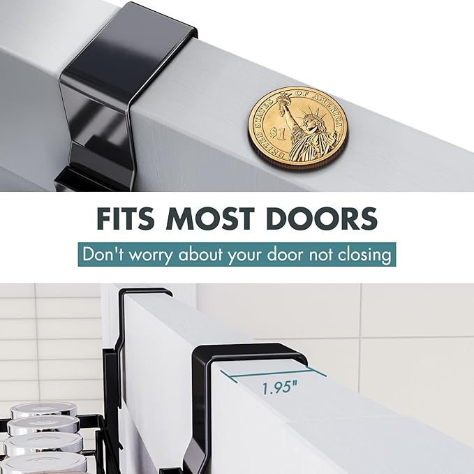 Over The Door Pantry Organizer，6-Tier Over The Door Organizer with Adjustable Basket，Metal Hanging Pantry Organizers and Storage for Kitchen, Back of Door Seasoning Rack (Black)