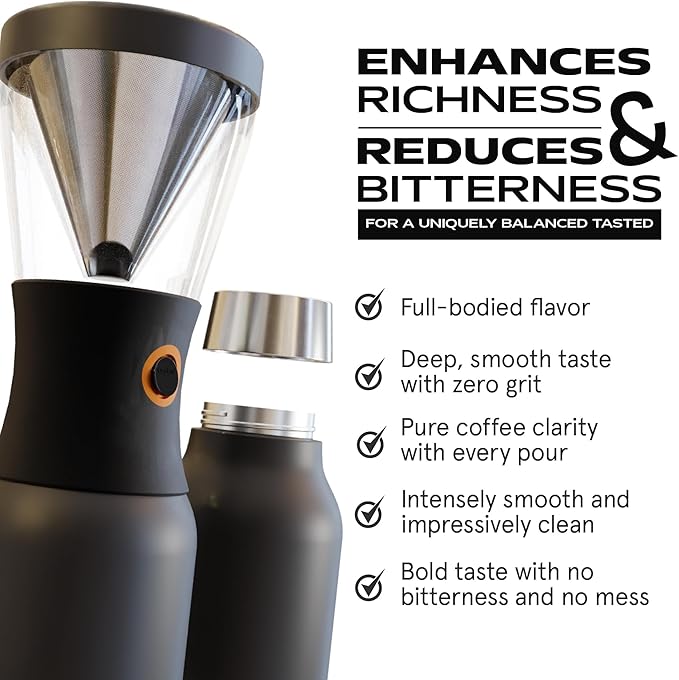 asobu Cold Brew Coffee Maker, Award-Winning 40oz Insulated Cold Brew Brewer with Portable Stainless Steel Carafe – No.1 Europe Coffee Fest Winner, Leakproof, BPA-Free, Keeps Cold 24H