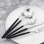 Gugrida 20-Piece 18/10 Stainless Steel Flatware Silverware, Luxury Dinnerware Set Travel Cutlery Tableware Include Knife Fork Spoon Service for 4, Dishwasher Safe (Black Handle Matte Silver)