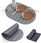 Stone Dish Drying Mat for Kitchen Counter,24"(L)×16"(W) Collapsible Fast-Drying Diatomaceous Earth Mats with Towel Sanding Tool,Versatile Stone Drying Mats for Cups Dishes Bottles