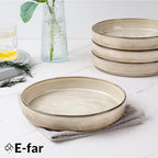 E-far Pasta Bowls Set of 4, 30oz Shallow Salad Bowls for Dinner Serving, 8.25" Stoneware Ceramic Bowl Plates for Noodle Soup, Microwave & Dishwasher Safe, Reactive Glaze, Khaki
