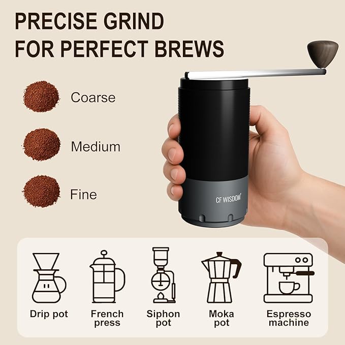 Portable Electric Coffee Grinder, Conical Burr Coffee Grinder – Dual Mode Manual & Electric Grinder Manual with Adjustable Grind Settings, Hand Bean Grinder for RV, Hiking, Office