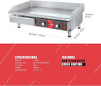 Commercial Electric Griddle 29 Inch Large Countertop Griddle Non-Stick Flat Top Grill Stainless Steel Teppanyaki Griddle with Adjustable Temperature 90℉-575℉ for Restaurant Use 240V 3500W