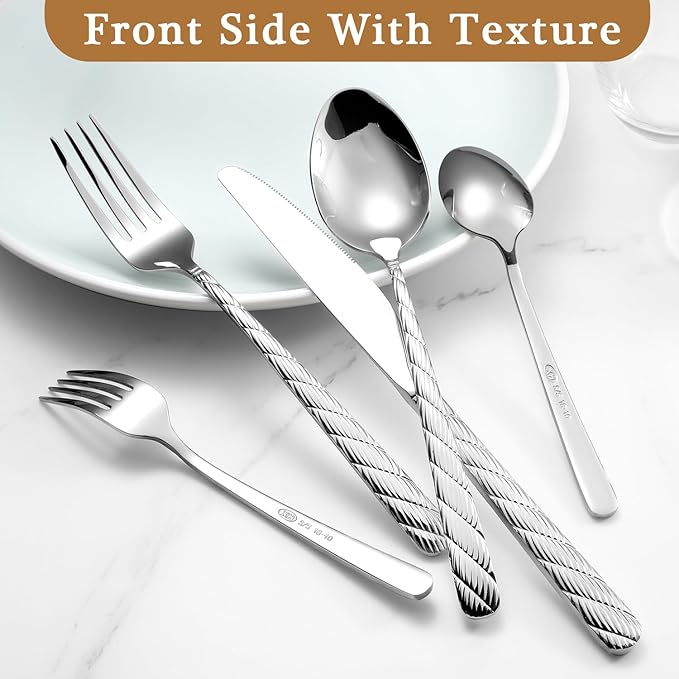 Luxury Hammered Silverware Set, 30 Pieces Flatware Set Service for 6, 18/10 Premium Stainless Steel, Mirror Polished Cutlery Utensil Set Include Fork Knife Spoon Set Dishwasher Safe