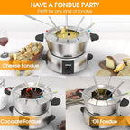 Electric Fondue Pot Set,2-Quart 1000-Watt Stainless Steel Fondue Maker with Temperature Control,8 Forks,Perfect for Chocolate, Cheese, Caramel