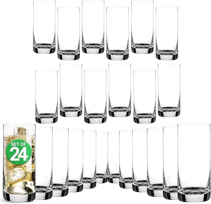 Nutrichef 14.2 oz Highball 24 Drinking Glasses Premium Lead-Free Crystal, Durable & Dishwasher Safe, Elegant Design for Water, Cocktails & Liquor - Perfect Gift Idea