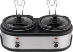Courant 3.2-Quart Double Slow Cooker(1.6-Qt each) w/Warm Settings, Stainproof Stoneware Pots and Glass Lids – StainlessSteel