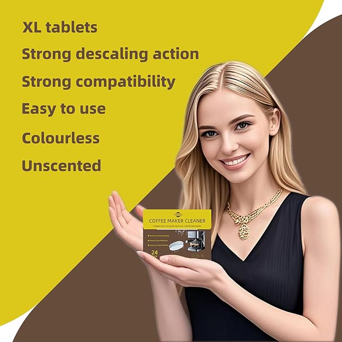 Coffee Maker Cleaner & Descaler Tablets - 24 Count - Compatible with Deep Cleaning and Descaling for All Coffee Makers - XL Tablets-Removes Limescale-Deep Cleans