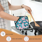 Spring Flowers Pot Holders Set of 2 Heat Resistant Potholders,Cherry Blossom Fire Oven Hot Pads for Kitchen Cooking Baking Barbecue