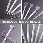 Glass Swizzle Sticks for Cocktails Drinks, 5Pcs Heart Shape Drink Swizzle Sticks Glass Coffee Beverage Cocktail Stirrers Stirring Spoons for Restaurant Home Bar Party
