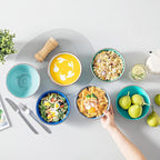 vancasso Bonita 27 Oz Cereal Bowls Set of 6, Blue Ceramic Bowls for Kitchen, 6 Inch Soup Bowls, Dishwasher & Microwave Safe