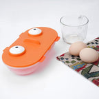 Cartoon Dual-Eye Microwave Egg Steamer, Food-Grade Egg White Separator, Steaming Plate, Fun Kitchen Gadget, Orange