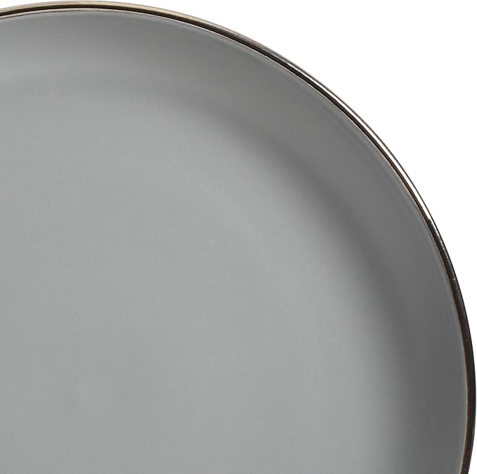 Gibson Home Rockaway Round Dinnerware, Service for 4 (16pcs), Grey/Gold Rim