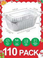 110 Pack 6x3.5x2 Disposable Aluminum Loaf Pans with Lids - 1 Lb Mini Loaf Pans, Small Aluminum Tin Foil Baking Pan, Food Containers for Baking, Cakes, Bread, Meat, Loaves