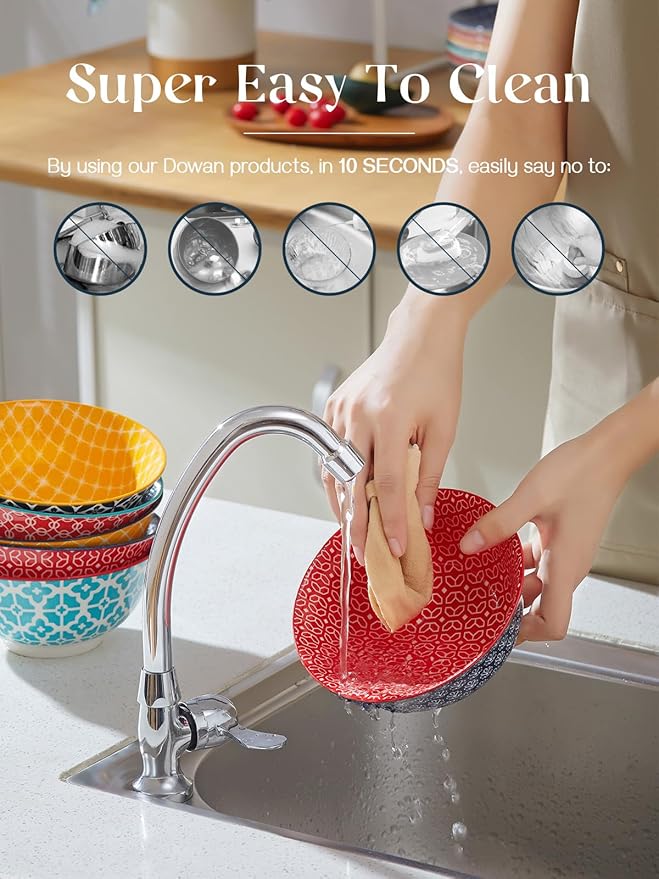 DOWAN Soup Bowls Set of 6, Cereal Bowls for Kitchen, 23 OZ Large Ceramic Bowl, Colorful Vibrant Patterned Porcelain Bowls for Kitchen Decor and Housewarming Gift, Dishwasher and Microwave Safe