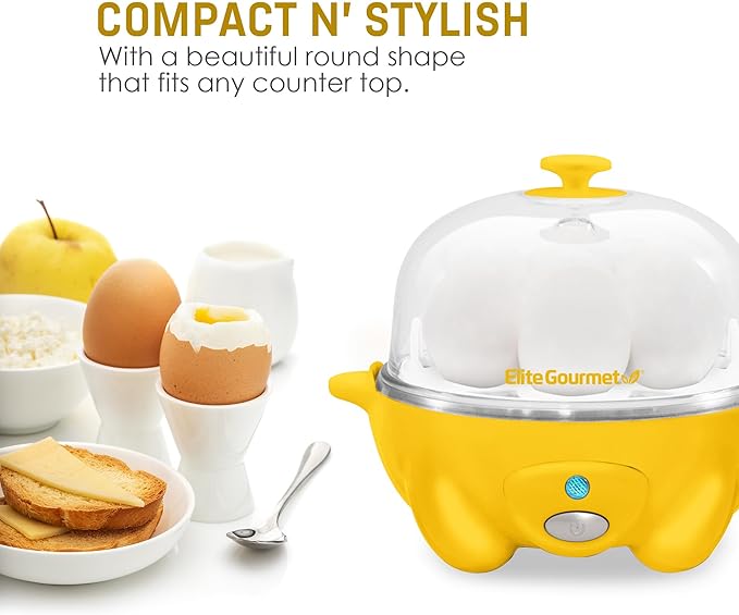 Elite Gourmet Easy Electric 7 Egg Capacity Soft, Medium, Hard-Boiled Cooker Poacher, Scrambled, Omelet Maker with Auto Shut-Off and Buzzer, BPA Free