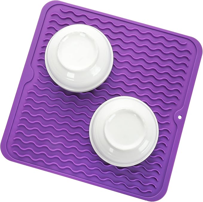 Silicone Dish Drying Mat for Multiple Usage,Easy clean,Eco-friendly,Heat-resistant Silicone Mat for Kitchen Counter or Sink,Refrigerator or Drawer liner Purple M 12 inches x 12 inches