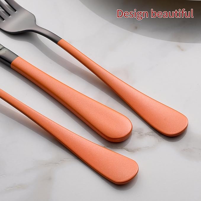 20-Piece Pink and Black Stainless Steel Silverware Set - Dinner Knives, Forks, Spoons - Dishwasher Safe