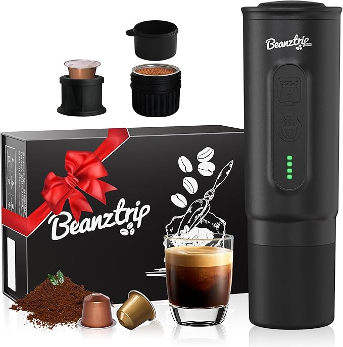 H02 PRO Portable Espresso Machine, Travel Coffee Maker fits NS Capsule & Ground Coffee, Christmas Gift Camping Small Mini Coffee Machine with Self-heating, Electric Espresso Maker