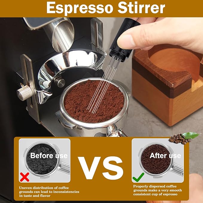 58mm Espresso Tamper Accessories Kit: 58mm Coffee Espresso Tamper Set, with Espresso Tamper, Wdt Stirrer Tool, Puck Screen, Dosing Funnel, Tamper Mat, Coffee Stencils for Espresso Machine (Golden)