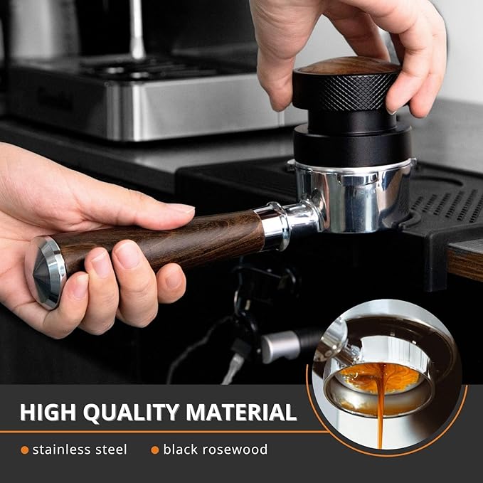 54mm Bottomless Portafilter with 3 Ear, Barista Espresso Portafilter with Stainless Steel Basket and Rosewood Handle, Compatible with Breville 54mm Espresso Machines (Black Rosewood)