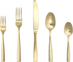 Fortessa Lucca Faceted 18/10 Stainless Steel Flatware, Dinner/Table Fork, 8", Set of 12, Brushed Gold