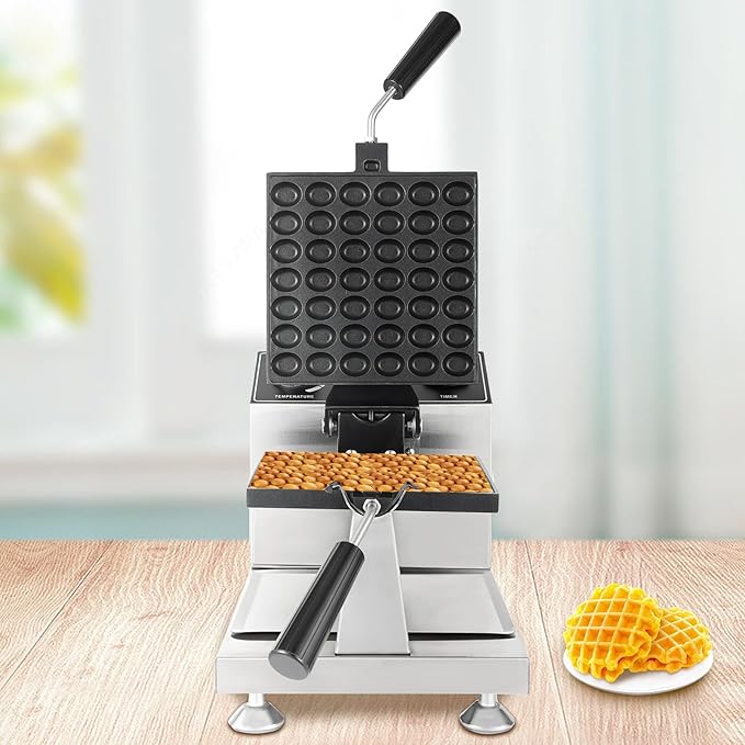 1200W Commercial Mini Pancake Maker, 42 Grids Electric Waffle Maker Non-Stick Stainless Steel Belgian Waffle Iron w/Time & Temper Adjustable|180° Rotating, Large Waffle Machine for Restaurant