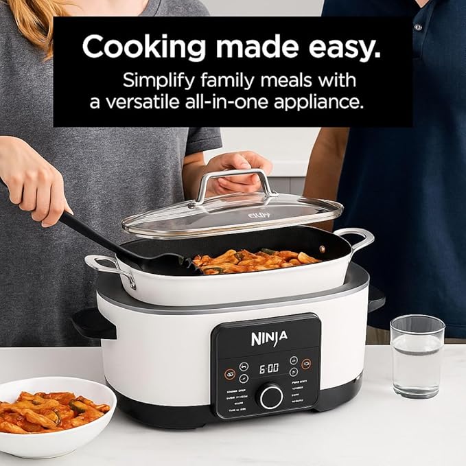 Ninja Foodi PossibleCooker PRO MC1000 8.5Qt Multicooker 8 in 1 Slow Cooker, Dutch Oven, Steam Bake Roast Sear Sauté Bread Maker Warmer, Glass Lid, Integrated Spoon, Nonstick (White)