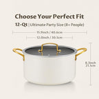 BEZIA Non Stick Stock Pot With Lid, 12 Quart Large Stockpot for Catering for Groups and Events, Induction Cooking Pot for All Stoves, Sturdy & Double Handle, Ideal for Soups & Stews, Cream